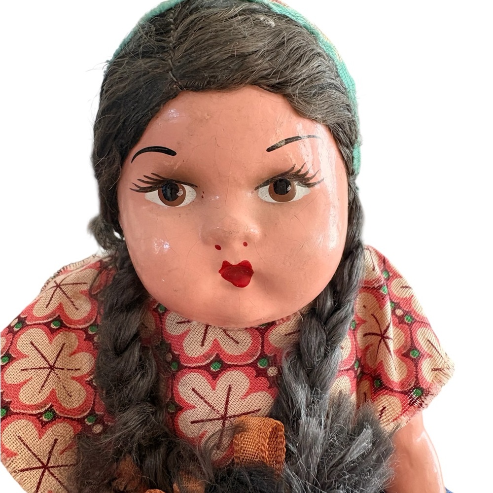 Vintage 1930’s or 40’s Mexican souvenir Composition doll folk art